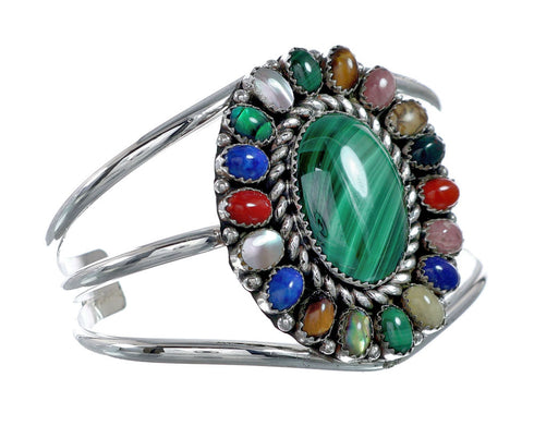 Navajo Native American Sterling Silver Malachite Treasure Cuff Bracelet NX11778
